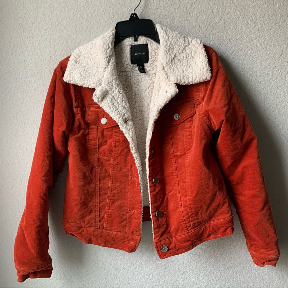Orange Corduroy Sherpa Lined Jacket